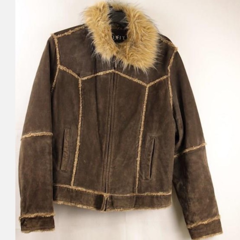 Mixit Brown Teddy Jacket with Faux Fur Trim   Size XL